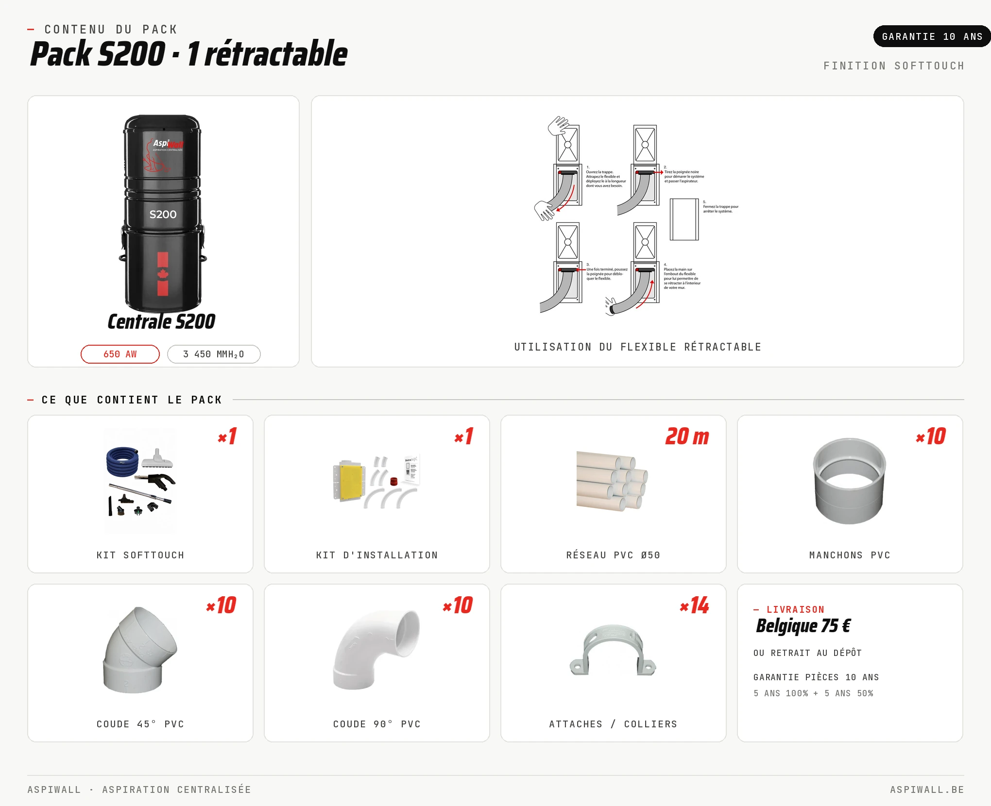Pack AspiWall S200 · 1 rétractable