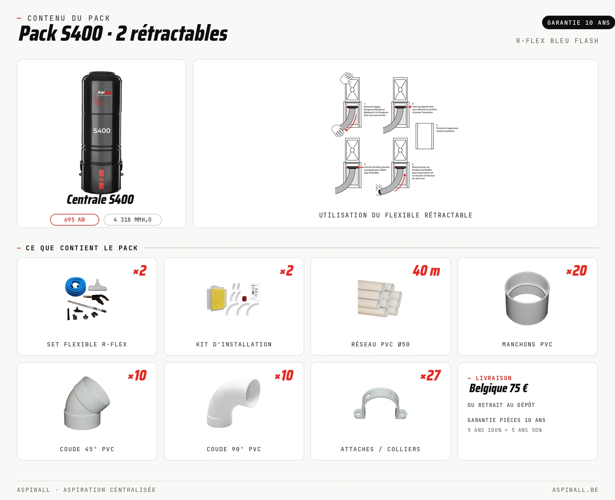 Pack AspiWall S400 · 2 rétractables