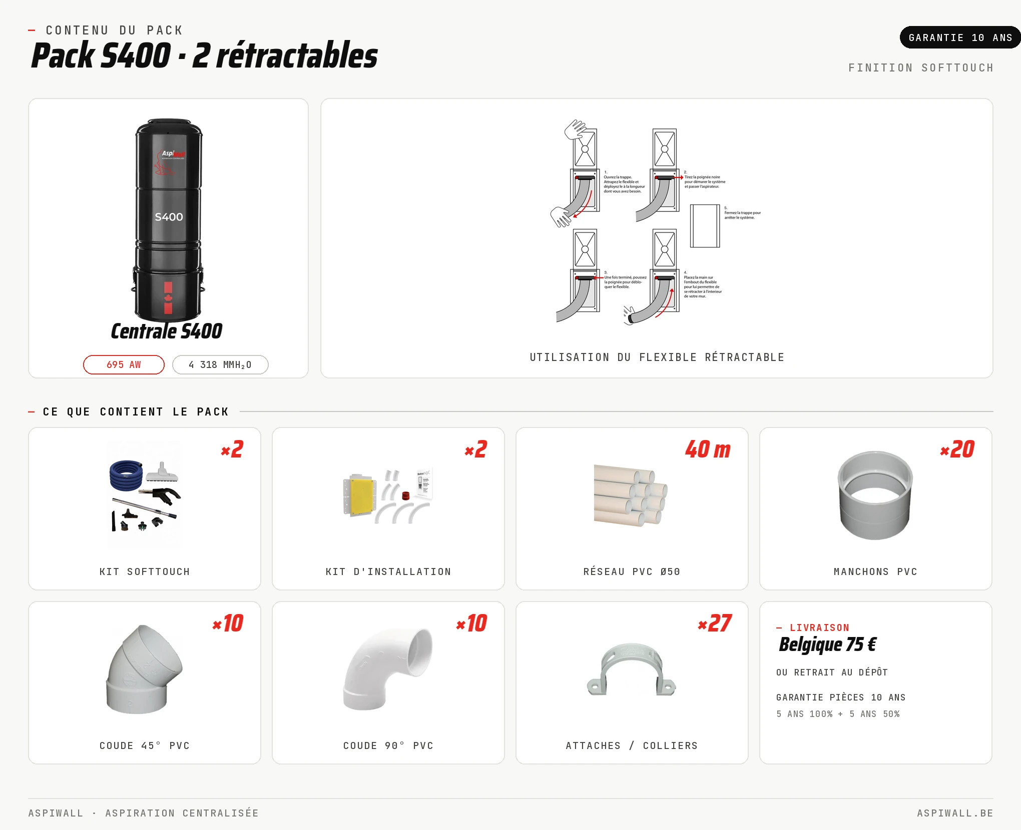 Pack AspiWall S400 · 2 rétractables